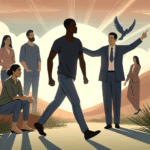 A calm and supportive environment representing recovery, with a person confidently walking forward, surrounded by supportive figures.